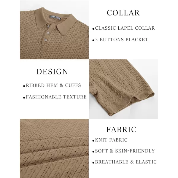 PJ PAUL JONES Mens Knit Polo Shirt Short Sleeve Hollow Out Knit Shirt Texture Knitted Polo