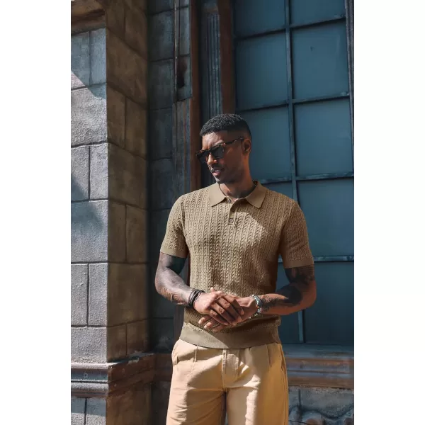 PJ PAUL JONES Mens Knit Polo Shirt Short Sleeve Hollow Out Knit Shirt Texture Knitted Polo