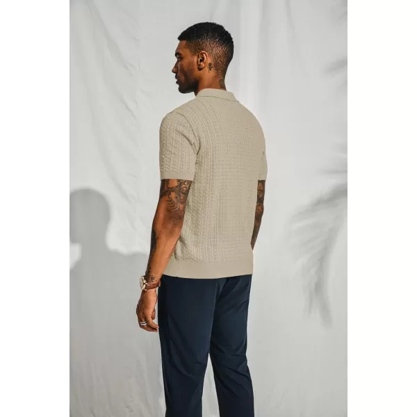 PJ PAUL JONES Mens Knit Polo Shirt Short Sleeve Hollow Out Knit Shirt Texture Knitted Polo