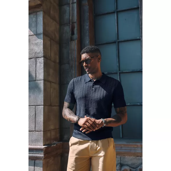 PJ PAUL JONES Mens Knit Polo Shirt Short Sleeve Hollow Out Knit Shirt Texture Knitted Polo