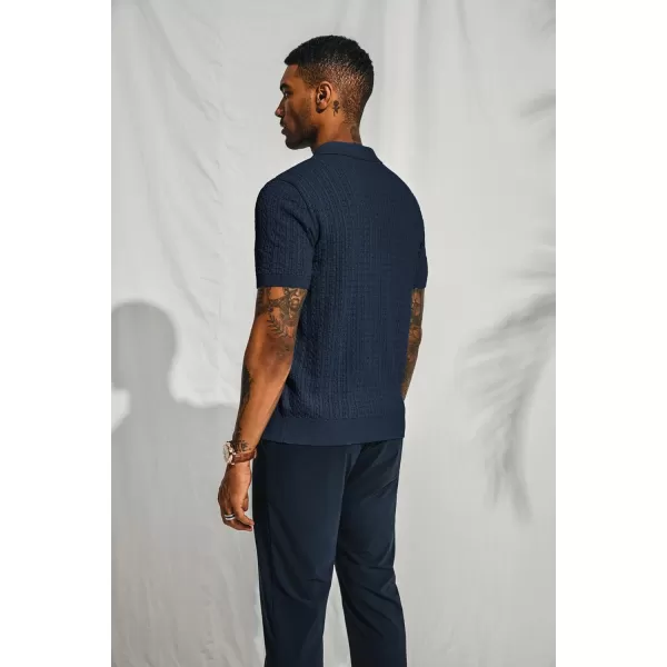 PJ PAUL JONES Mens Knit Polo Shirt Short Sleeve Hollow Out Knit Shirt Texture Knitted Polo
