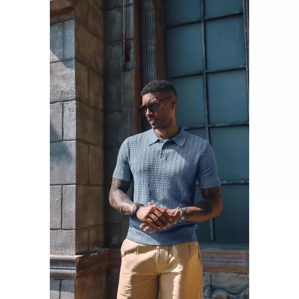 PJ PAUL JONES Mens Knit Polo Shirt Short Sleeve Hollow Out Knit Shirt Texture Knitted Polo