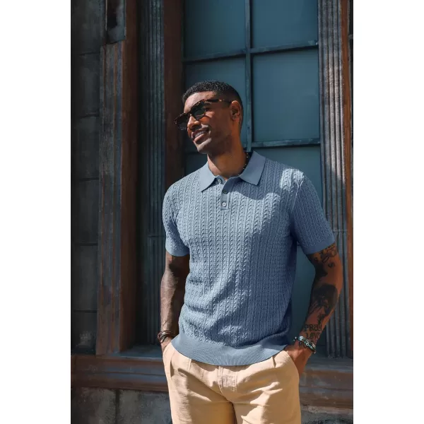 PJ PAUL JONES Mens Knit Polo Shirt Short Sleeve Hollow Out Knit Shirt Texture Knitted Polo