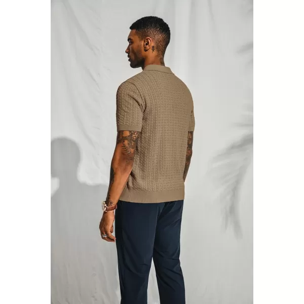 PJ PAUL JONES Mens Knit Polo Shirt Short Sleeve Hollow Out Knit Shirt Texture Knitted Polo