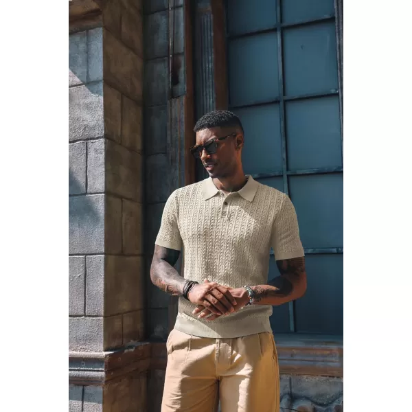 PJ PAUL JONES Mens Knit Polo Shirt Short Sleeve Hollow Out Knit Shirt Texture Knitted Polo