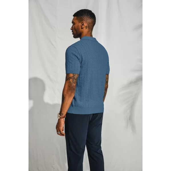 PJ PAUL JONES Mens Knit Polo Shirt Short Sleeve Hollow Out Knit Shirt Texture Knitted Polo