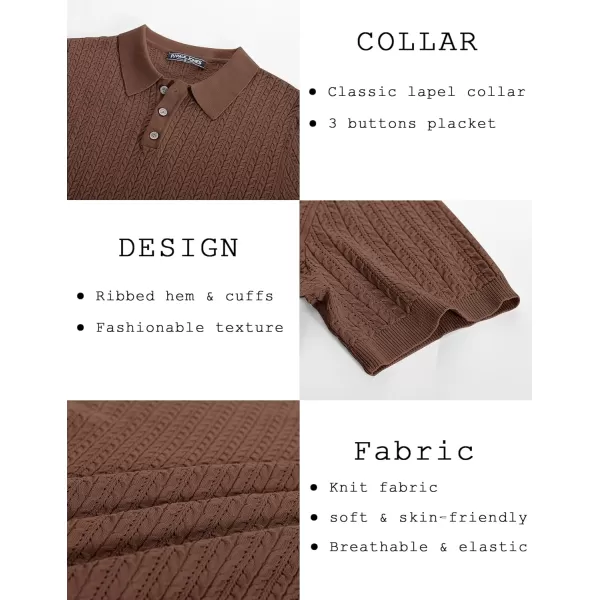 PJ PAUL JONES Mens Knit Polo Shirt Short Sleeve Hollow Out Knit Shirt Texture Knitted Polo