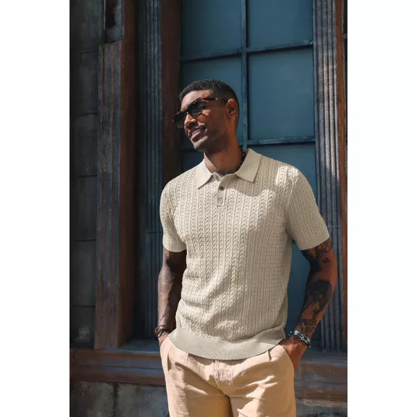 PJ PAUL JONES Mens Knit Polo Shirt Short Sleeve Hollow Out Knit Shirt Texture Knitted Polo
