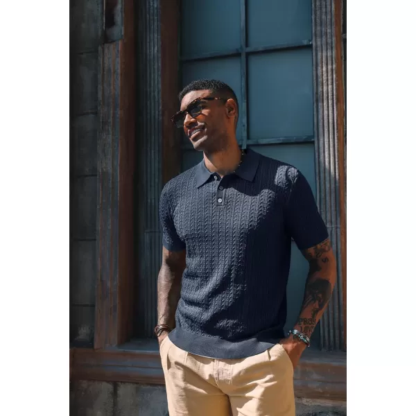 PJ PAUL JONES Mens Knit Polo Shirt Short Sleeve Hollow Out Knit Shirt Texture Knitted Polo