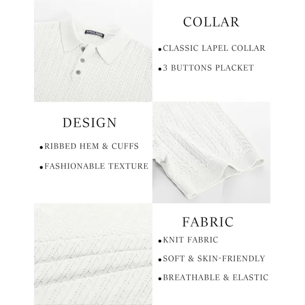 PJ PAUL JONES Mens Knit Polo Shirt Short Sleeve Hollow Out Knit Shirt Texture Knitted Polo