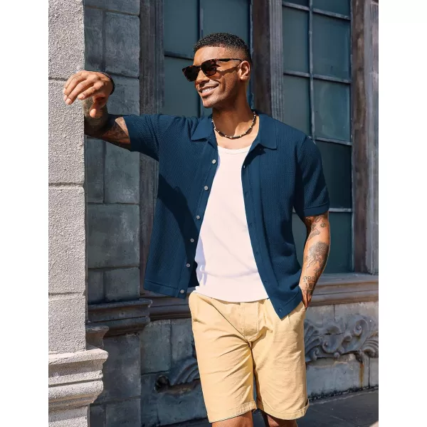 PJ PAUL JONES Mens Knit Polo Shirts Short Sleeve Vintage Button Down Shirt Casual Beah Tops