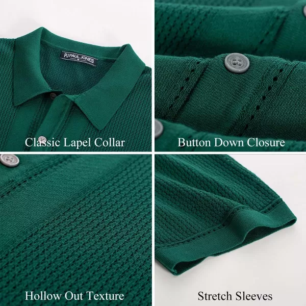 PJ PAUL JONES Mens Knit Polo Shirts Short Sleeve Vintage Button Down Shirt Casual Beah Tops