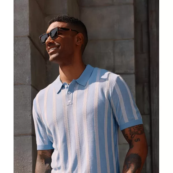 PJ PAUL JONES Men's Knit Polo Shirts Short Sleeve Vintage Striped Shirts Retro Polo Shirt