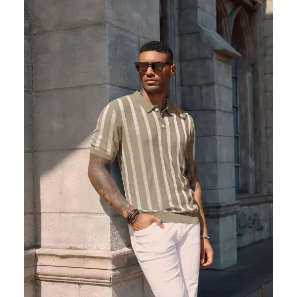 PJ PAUL JONES Men's Knit Polo Shirts Short Sleeve Vintage Striped Shirts Retro Polo Shirt