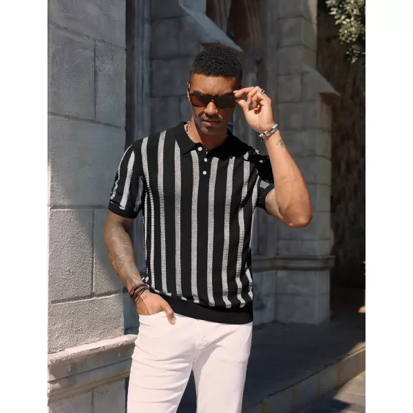 PJ PAUL JONES Men's Knit Polo Shirts Short Sleeve Vintage Striped Shirts Retro Polo Shirt