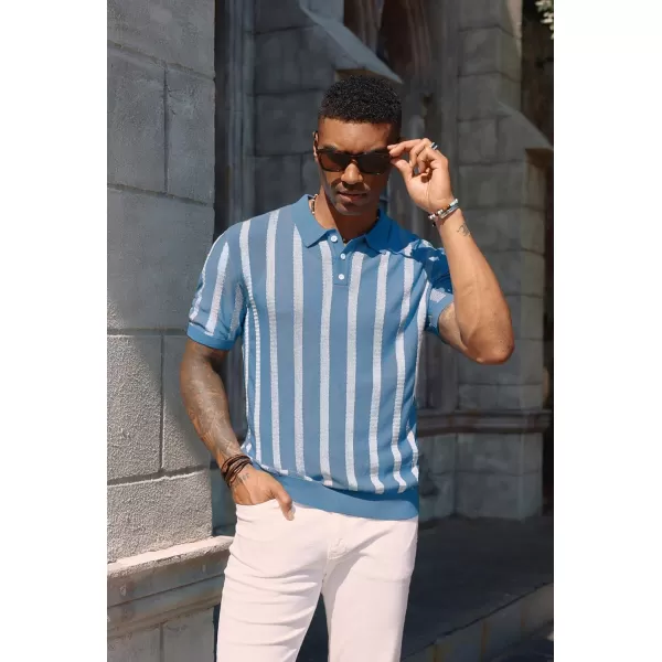 PJ PAUL JONES Men's Knit Polo Shirts Short Sleeve Vintage Striped Shirts Retro Polo Shirt