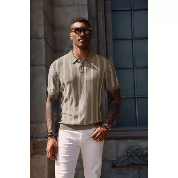 PJ PAUL JONES Men's Knit Polo Shirts Short Sleeve Vintage Striped Shirts Retro Polo Shirt