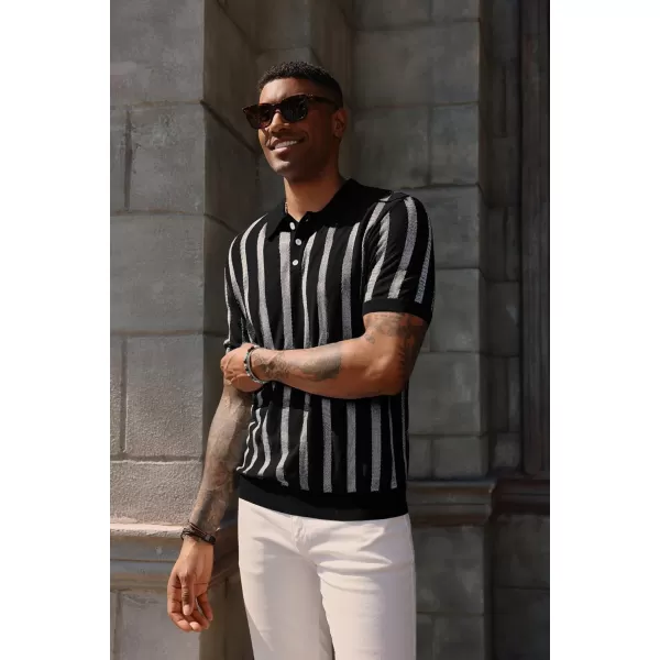 PJ PAUL JONES Men's Knit Polo Shirts Short Sleeve Vintage Striped Shirts Retro Polo Shirt