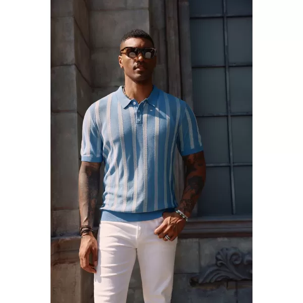 PJ PAUL JONES Men's Knit Polo Shirts Short Sleeve Vintage Striped Shirts Retro Polo Shirt
