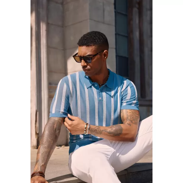 PJ PAUL JONES Men's Knit Polo Shirts Short Sleeve Vintage Striped Shirts Retro Polo Shirt