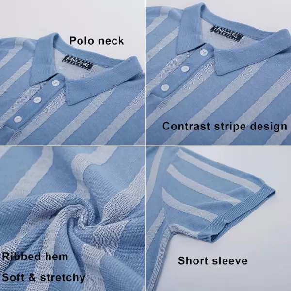 PJ PAUL JONES Men's Knit Polo Shirts Short Sleeve Vintage Striped Shirts Retro Polo Shirt