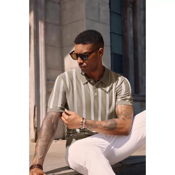 PJ PAUL JONES Men's Knit Polo Shirts Short Sleeve Vintage Striped Shirts Retro Polo Shirt