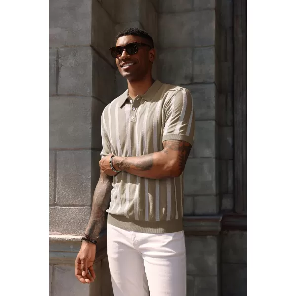 PJ PAUL JONES Men's Knit Polo Shirts Short Sleeve Vintage Striped Shirts Retro Polo Shirt