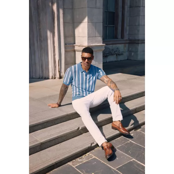 PJ PAUL JONES Men's Knit Polo Shirts Short Sleeve Vintage Striped Shirts Retro Polo Shirt