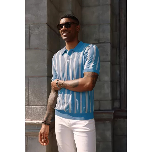 PJ PAUL JONES Men's Knit Polo Shirts Short Sleeve Vintage Striped Shirts Retro Polo Shirt