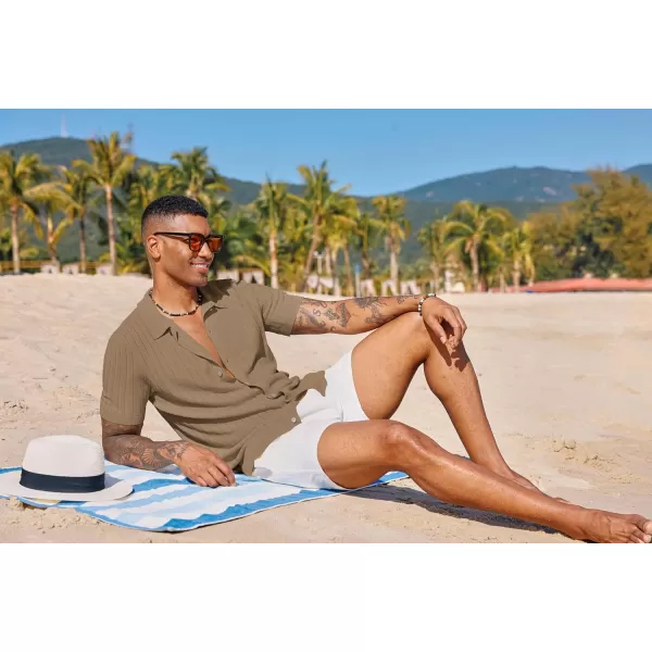 PJ PAUL JONES Mens Knit Shirt Short Sleeve Summer Hollow Out Shirt Beach Button Down Shirt