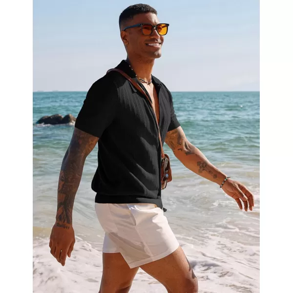 PJ PAUL JONES Mens Knit Shirt Short Sleeve Summer Hollow Out Shirt Beach Button Down Shirt