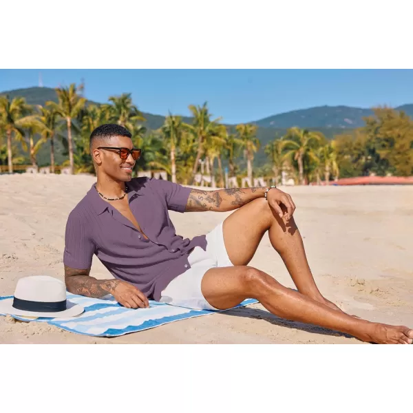 PJ PAUL JONES Mens Knit Shirt Short Sleeve Summer Hollow Out Shirt Beach Button Down Shirt