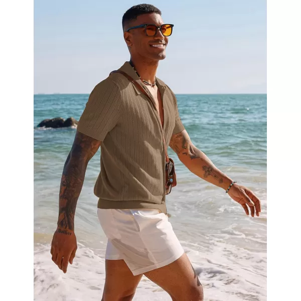 PJ PAUL JONES Mens Knit Shirt Short Sleeve Summer Hollow Out Shirt Beach Button Down Shirt