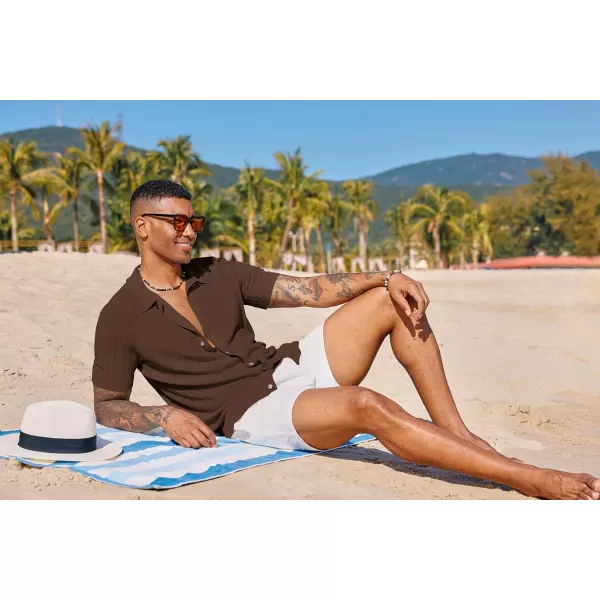 PJ PAUL JONES Mens Knit Shirt Short Sleeve Summer Hollow Out Shirt Beach Button Down Shirt
