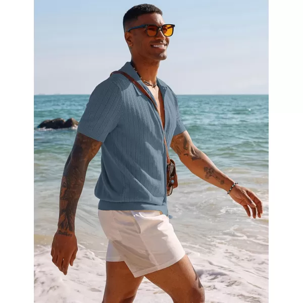 PJ PAUL JONES Mens Knit Shirt Short Sleeve Summer Hollow Out Shirt Beach Button Down Shirt