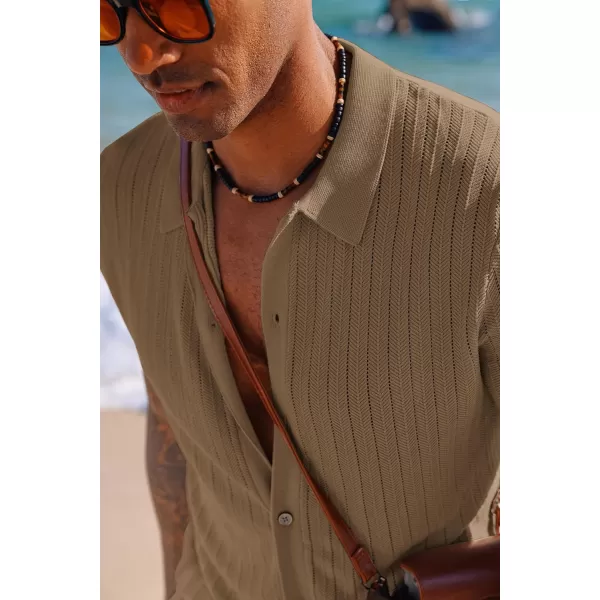 PJ PAUL JONES Mens Knit Shirt Short Sleeve Summer Hollow Out Shirt Beach Button Down Shirt