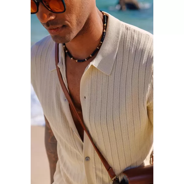 PJ PAUL JONES Mens Knit Shirt Short Sleeve Summer Hollow Out Shirt Beach Button Down Shirt