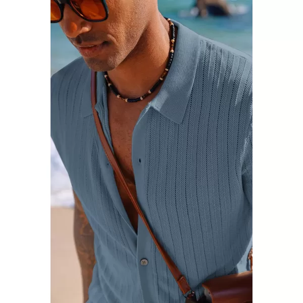 PJ PAUL JONES Mens Knit Shirt Short Sleeve Summer Hollow Out Shirt Beach Button Down Shirt