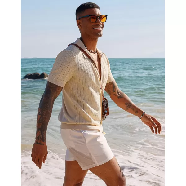 PJ PAUL JONES Mens Knit Shirt Short Sleeve Summer Hollow Out Shirt Beach Button Down Shirt