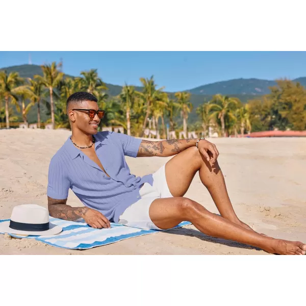 PJ PAUL JONES Mens Knit Shirt Short Sleeve Summer Hollow Out Shirt Beach Button Down Shirt