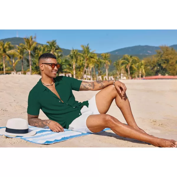PJ PAUL JONES Mens Knit Shirt Short Sleeve Summer Hollow Out Shirt Beach Button Down Shirt