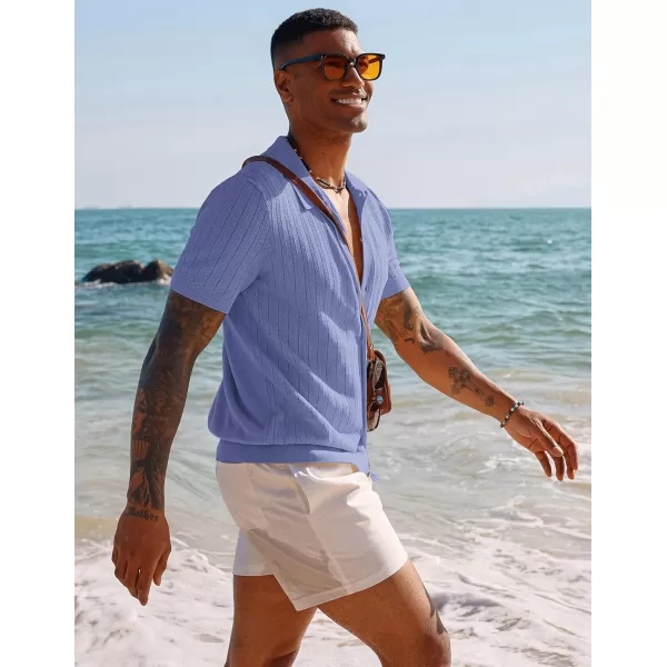 PJ PAUL JONES Mens Knit Shirt Short Sleeve Summer Hollow Out Shirt Beach Button Down Shirt