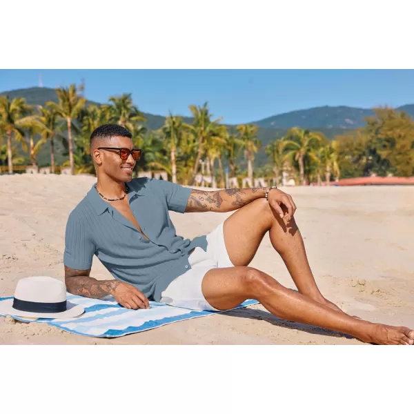 PJ PAUL JONES Mens Knit Shirt Short Sleeve Summer Hollow Out Shirt Beach Button Down Shirt
