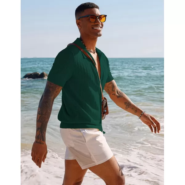 PJ PAUL JONES Mens Knit Shirt Short Sleeve Summer Hollow Out Shirt Beach Button Down Shirt