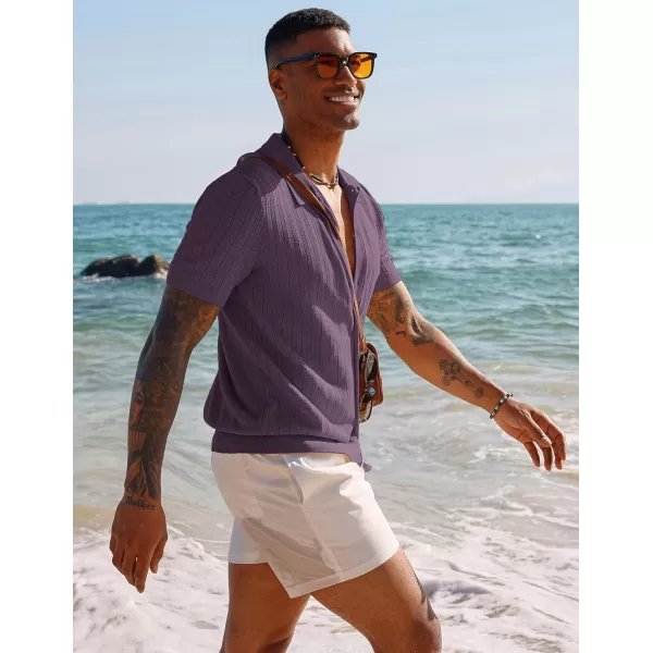 PJ PAUL JONES Mens Knit Shirt Short Sleeve Summer Hollow Out Shirt Beach Button Down Shirt