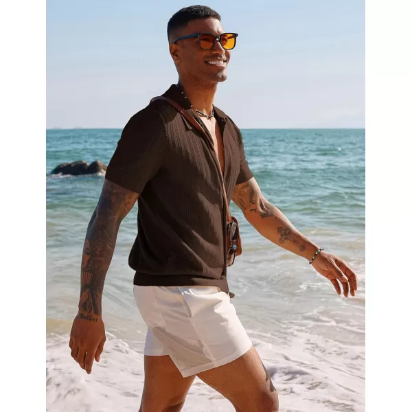 PJ PAUL JONES Mens Knit Shirt Short Sleeve Summer Hollow Out Shirt Beach Button Down Shirt