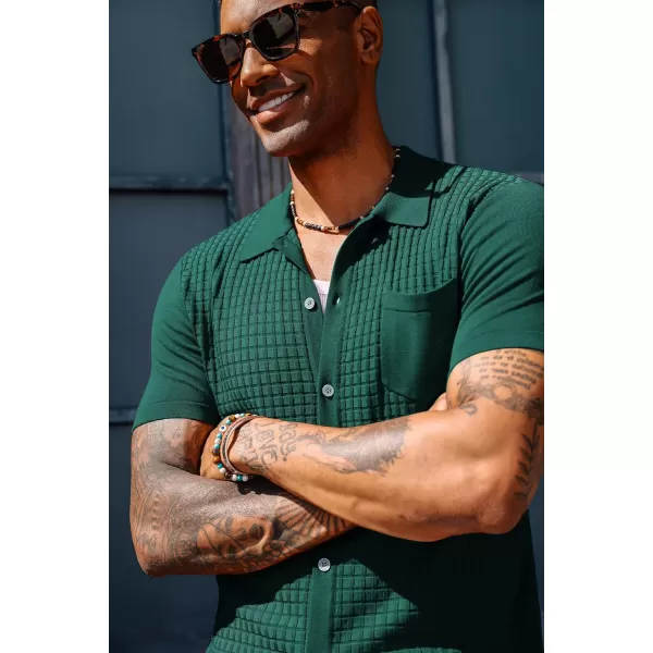 PJ PAUL JONES Men's Knit Shirt Short Sleeve Waffle Polo Shirt Casual Summer Shirt with Pocket