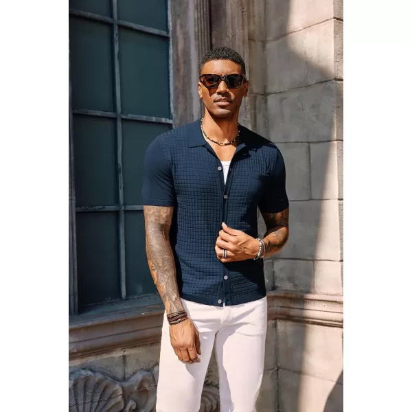 PJ PAUL JONES Men's Knit Shirt Short Sleeve Waffle Polo Shirt Casual Summer Shirt with Pocket