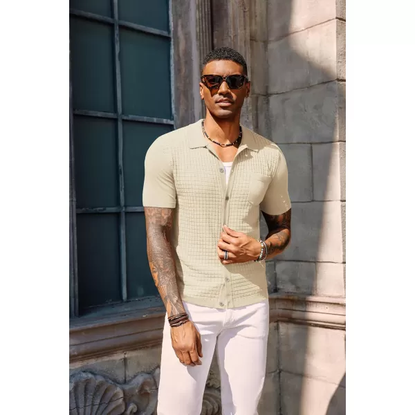 PJ PAUL JONES Men's Knit Shirt Short Sleeve Waffle Polo Shirt Casual Summer Shirt with Pocket