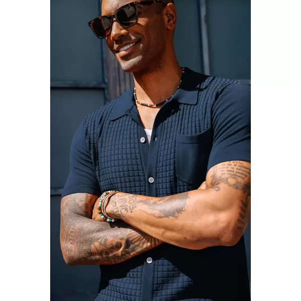 PJ PAUL JONES Men's Knit Shirt Short Sleeve Waffle Polo Shirt Casual Summer Shirt with Pocket
